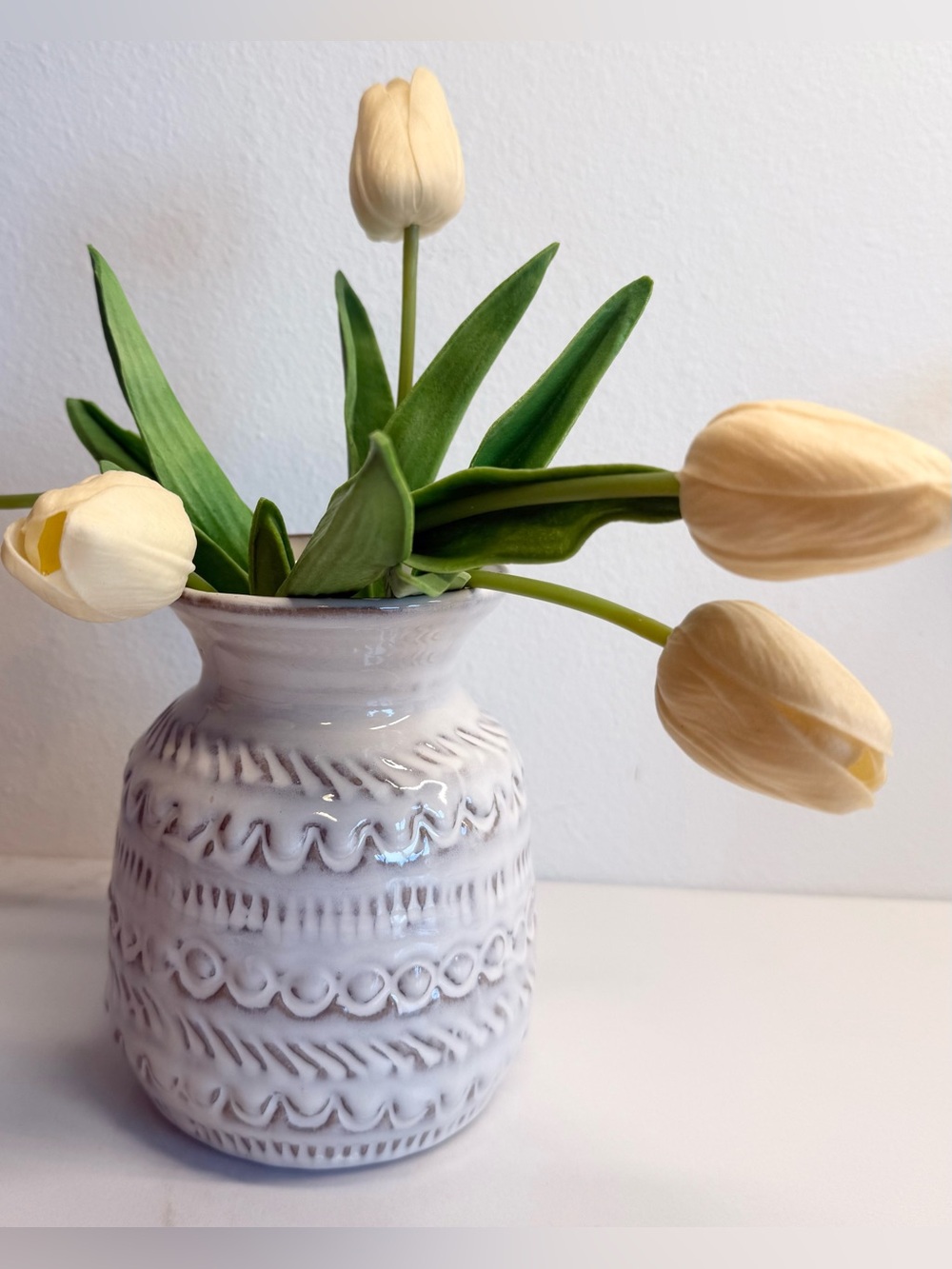 Magnolia Textured Ceramic Vase White Gray Farmhouse Boho Decor